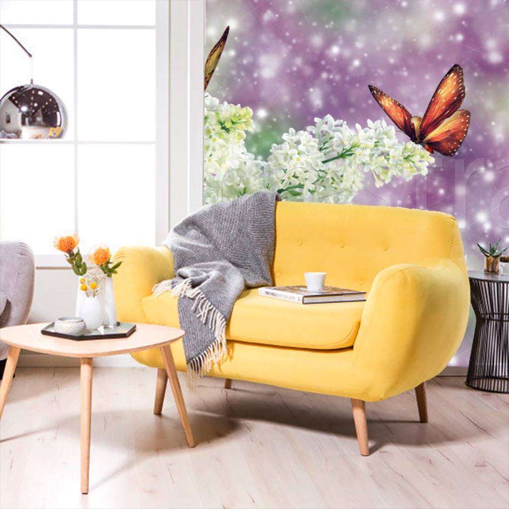 Фотообои Белый цветы и бабочки  4-094