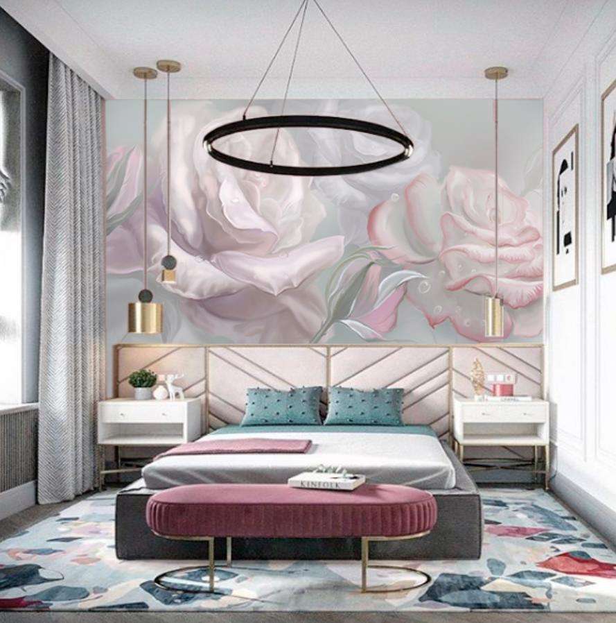 Фотообои в интерьере нежные 3д розы  13-388 фото