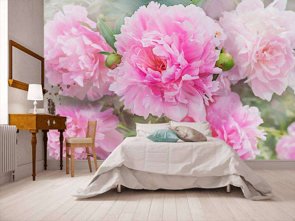 Фотообои в интерьере 3д пионы розовые  13-241 фото