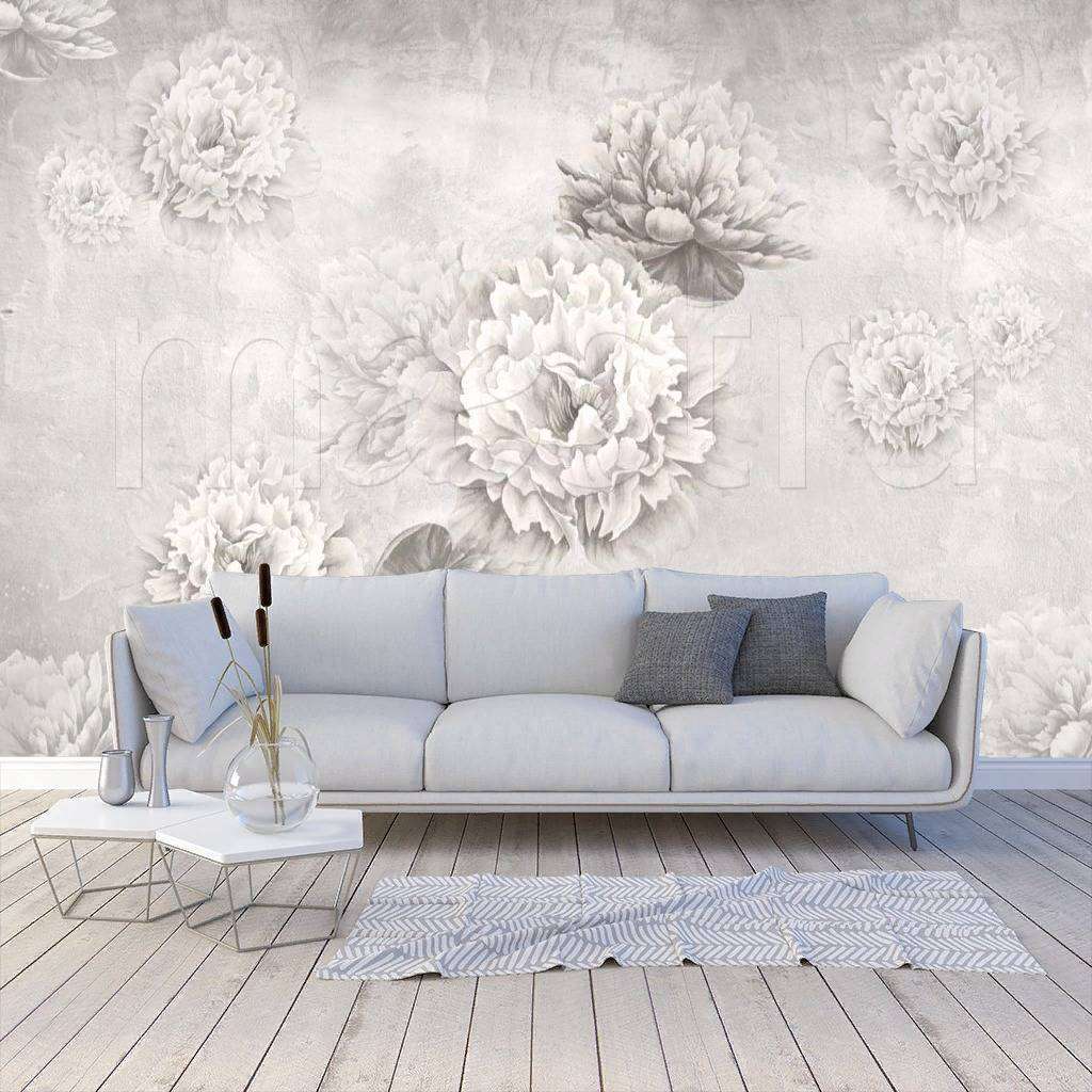 Фотообои в интерьере черно-белые пионы  7-971 фото