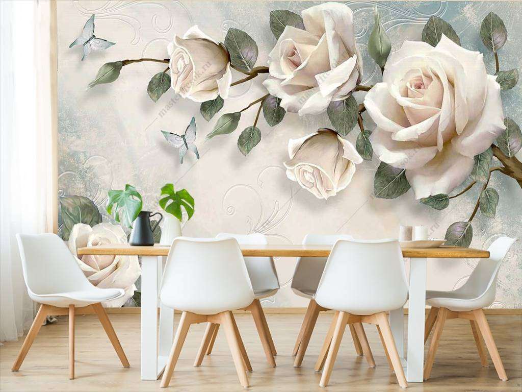 Фотообои в интерьере 3д розы  10-712 фото