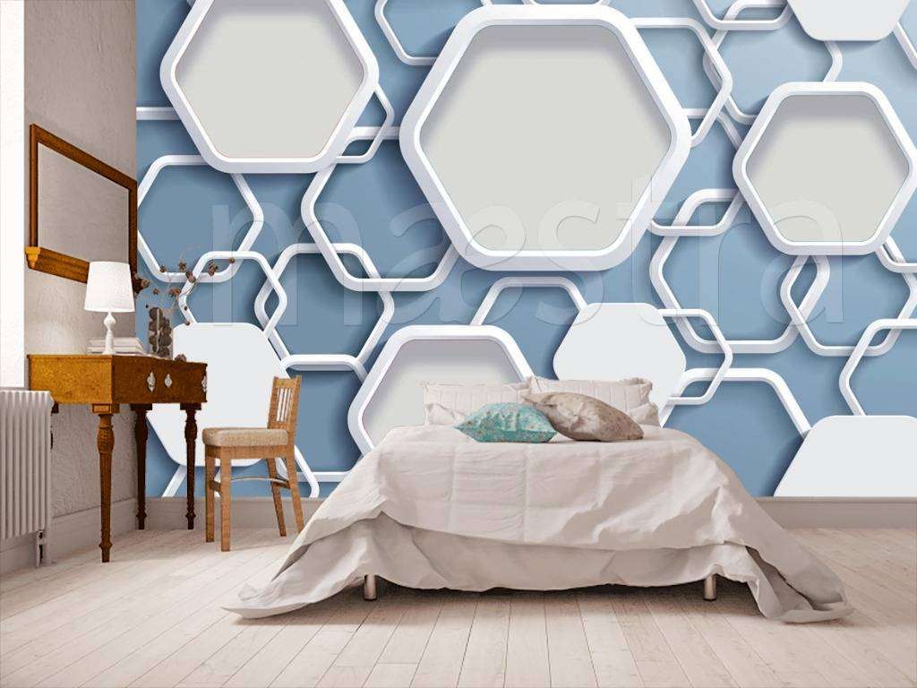 Фотообои Геометрический шестиугольник на синем фоне  10-516