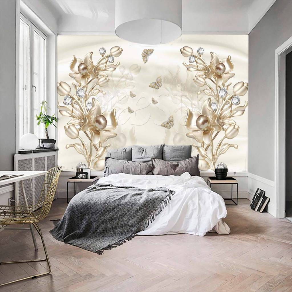 Фотообои 3д объемные цветы с бусинами  10-512