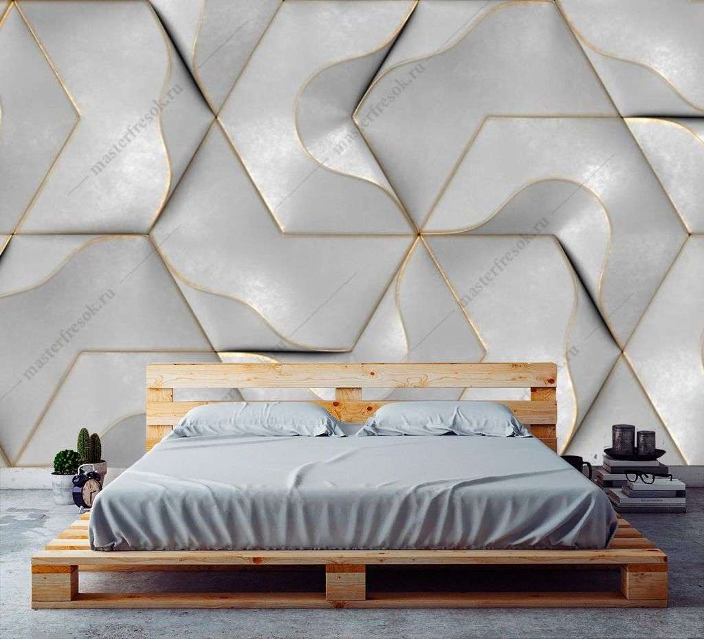Фотообои в интерьере объемная серая плитка  9-1587 фото