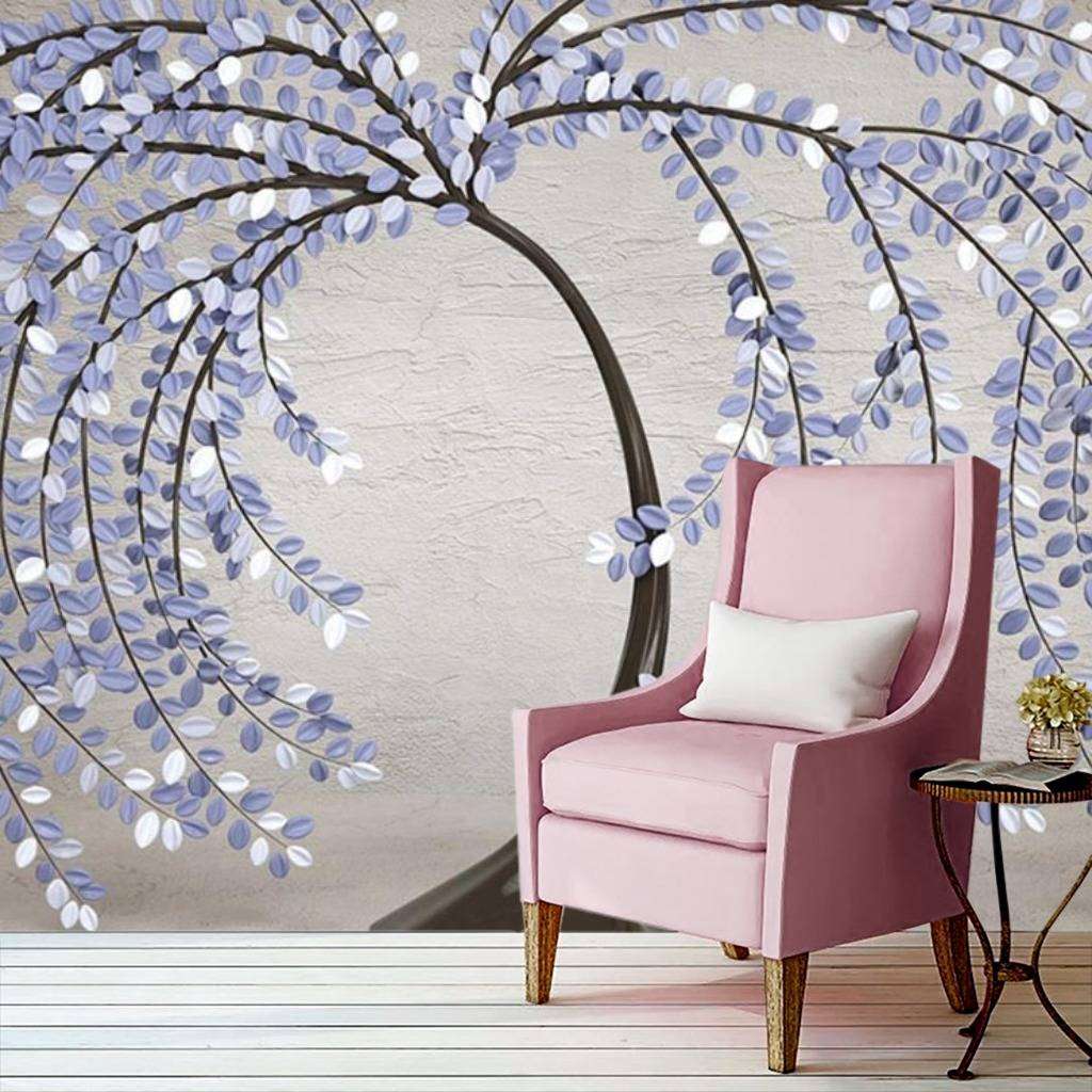 Фотообои в интерьере голубые листья  15-594 фото