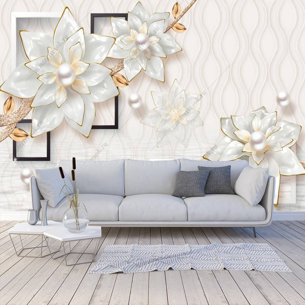 Фотообои 3д геометрия с цветами  10-648