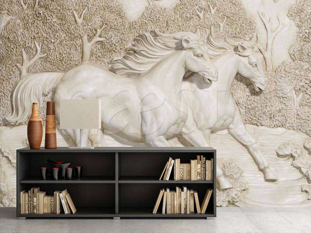 Фотообои в интерьере кони 3д  7-813 фото