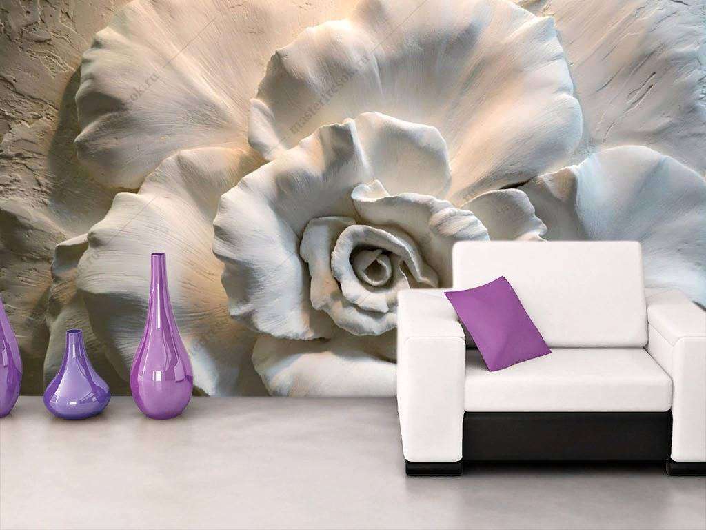 Фотообои в интерьере 3д красивый объемный цветок  10-849 фото