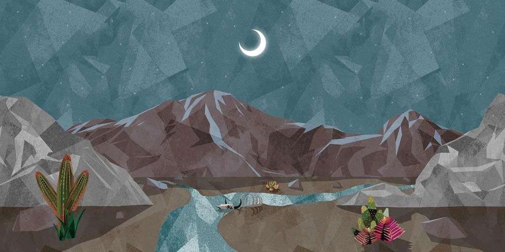 Фотообои в интерьере полигональный пейзаж 3д  9-1258 фото