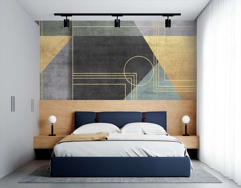 Фотообои в интерьере серо-золотая геометрия  9-1647 фото