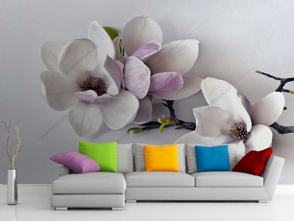 Фотообои в интерьере цветок магнолии 3д  10-893 фото