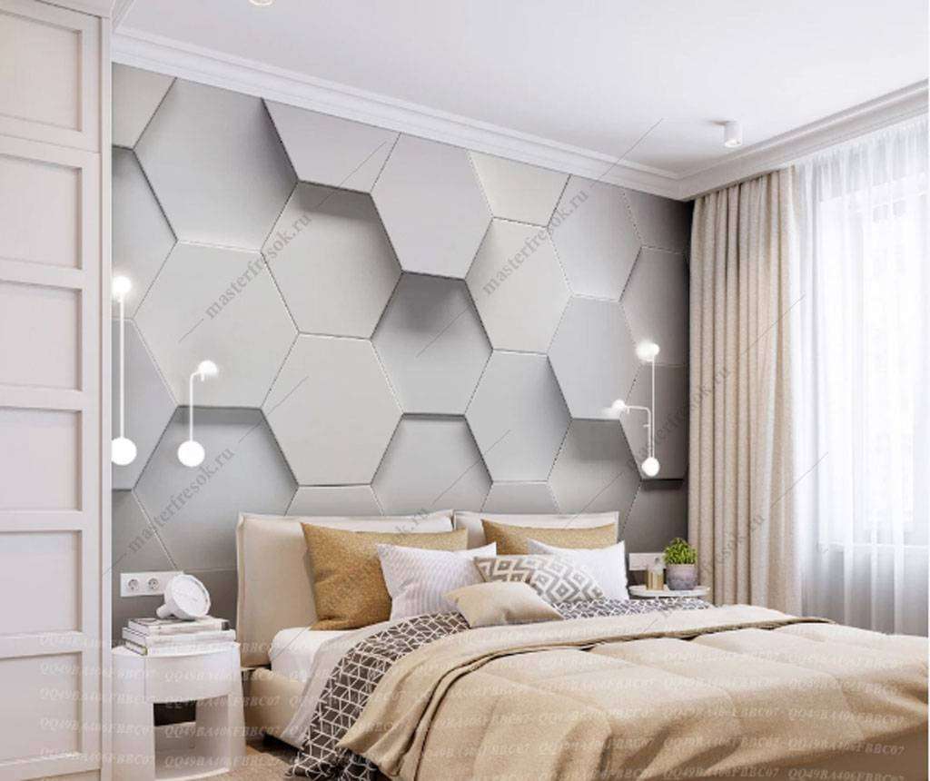 Фотообои в интерьере шестиугольники  15-824 фото