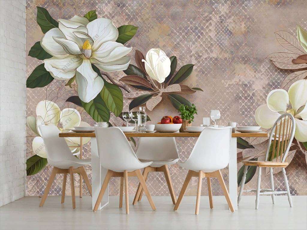 Фотообои в интерьере магнолия на бежевом фоне  10-871 фото