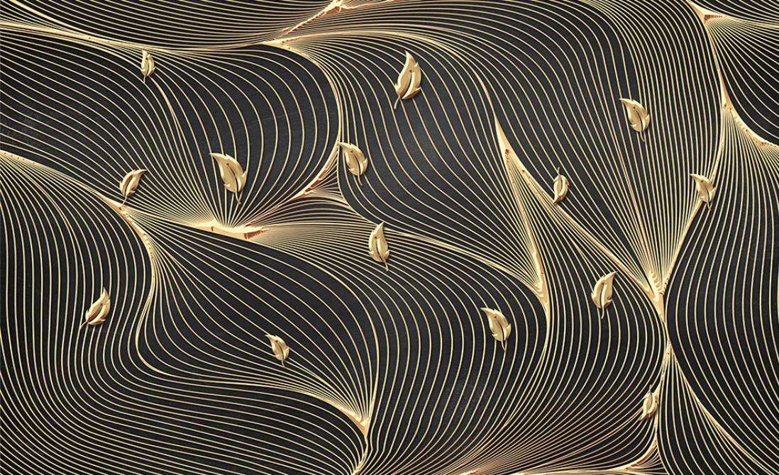 Фотообои в интерьере золотые линии на черном фоне  14-511 фото