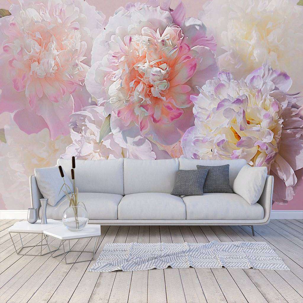 Фотообои в интерьере пионы нежные 3д  13-229 фото