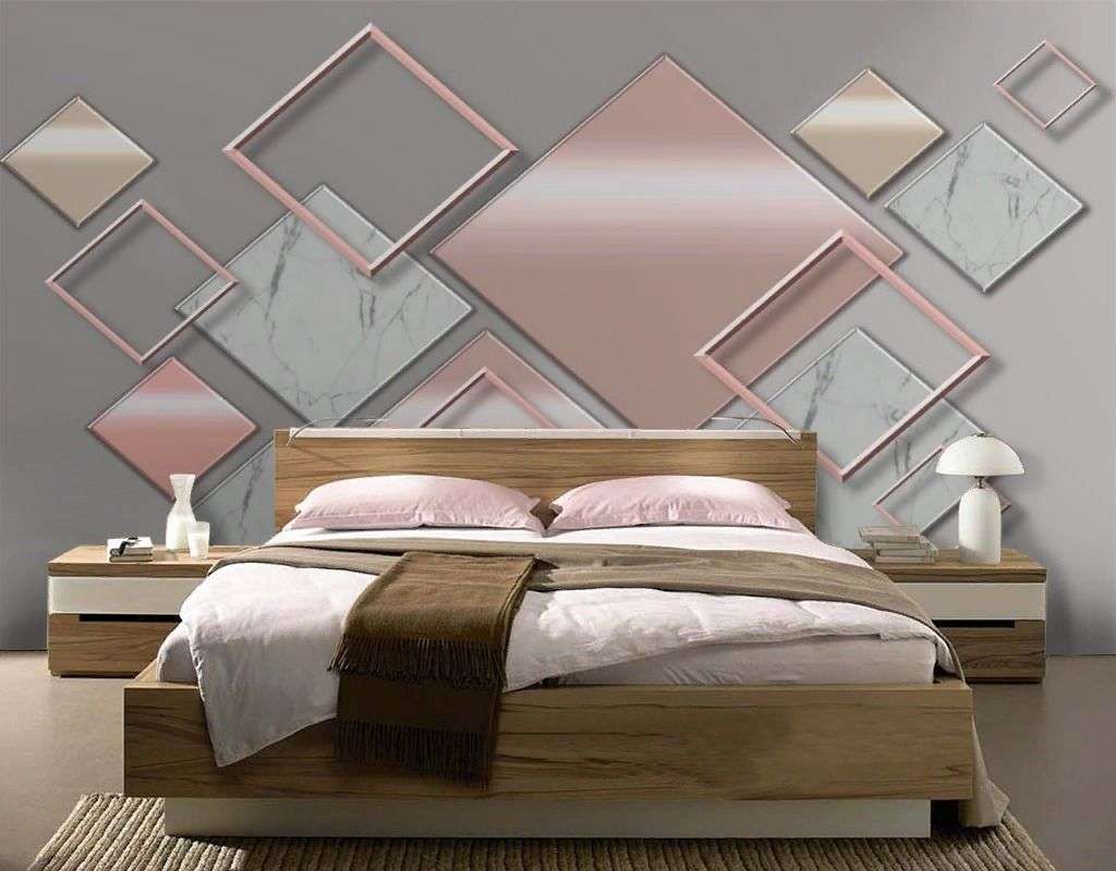 Фотообои в интерьере 3д ромбы на сером фоне  9-2050 фото