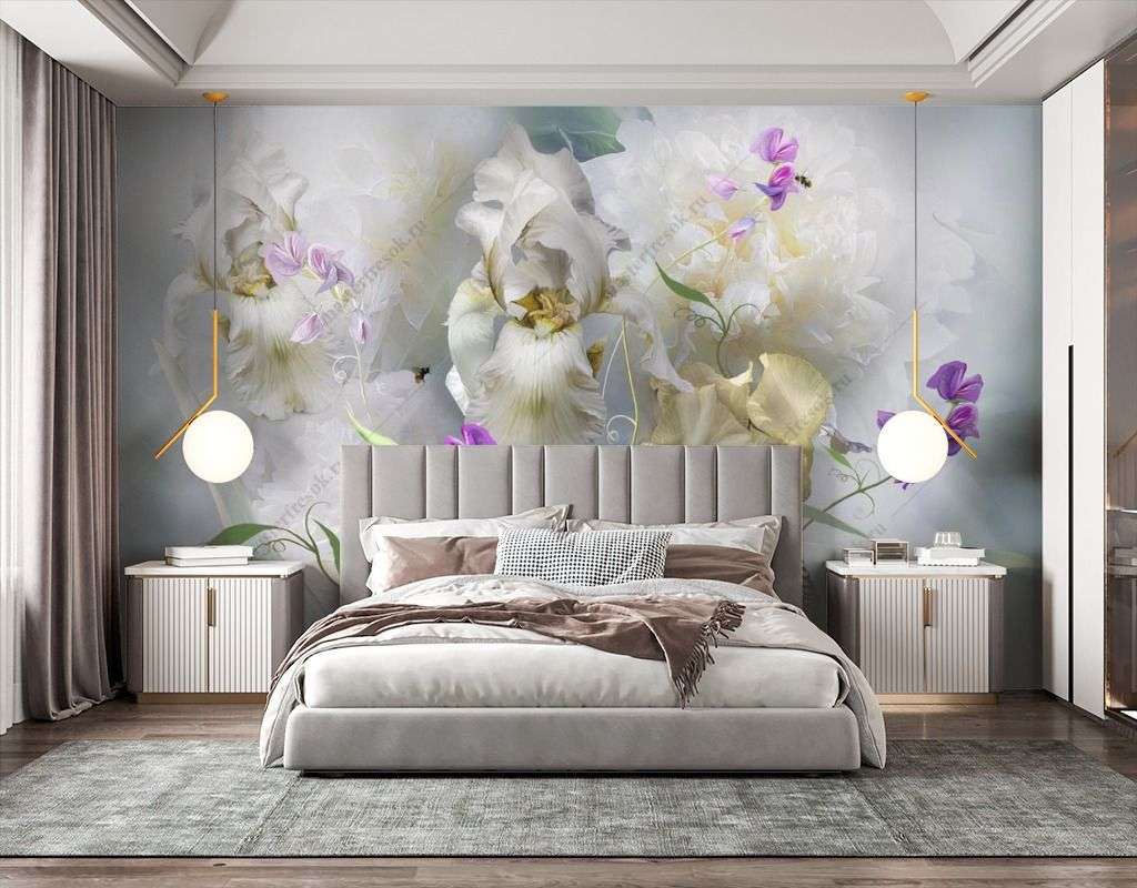 Фотообои в интерьере букет в легкой дымке  13-468 фото