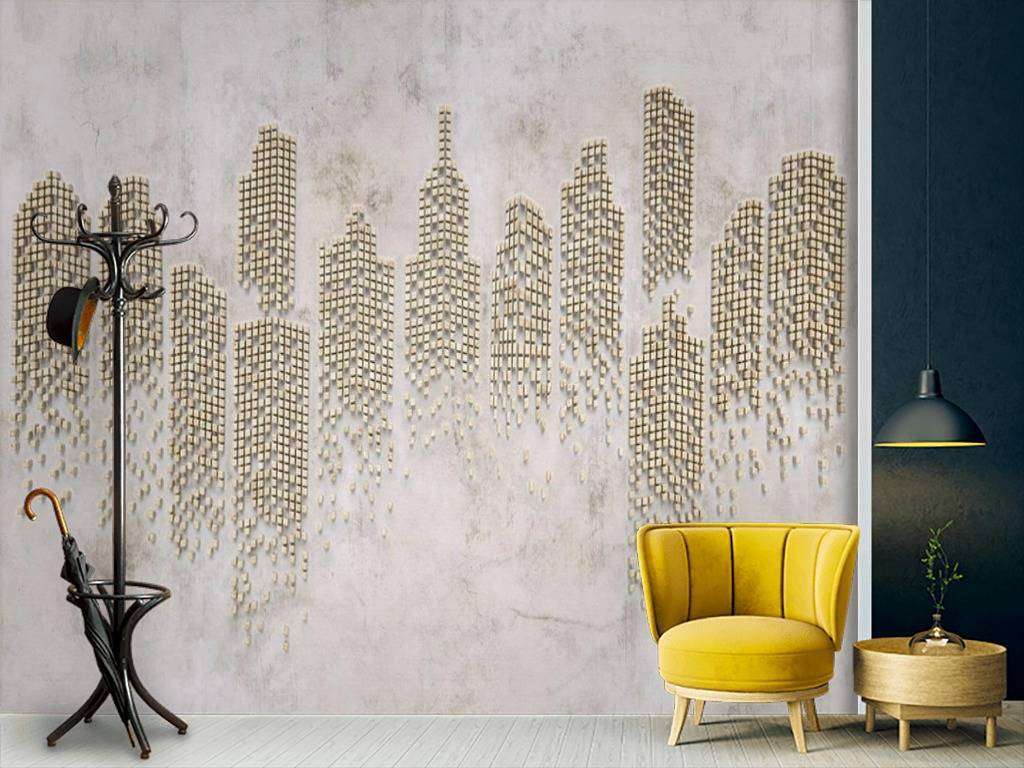 Фотообои в интерьере абстракция трехмерный бронзовый город 3д  15-462 фото