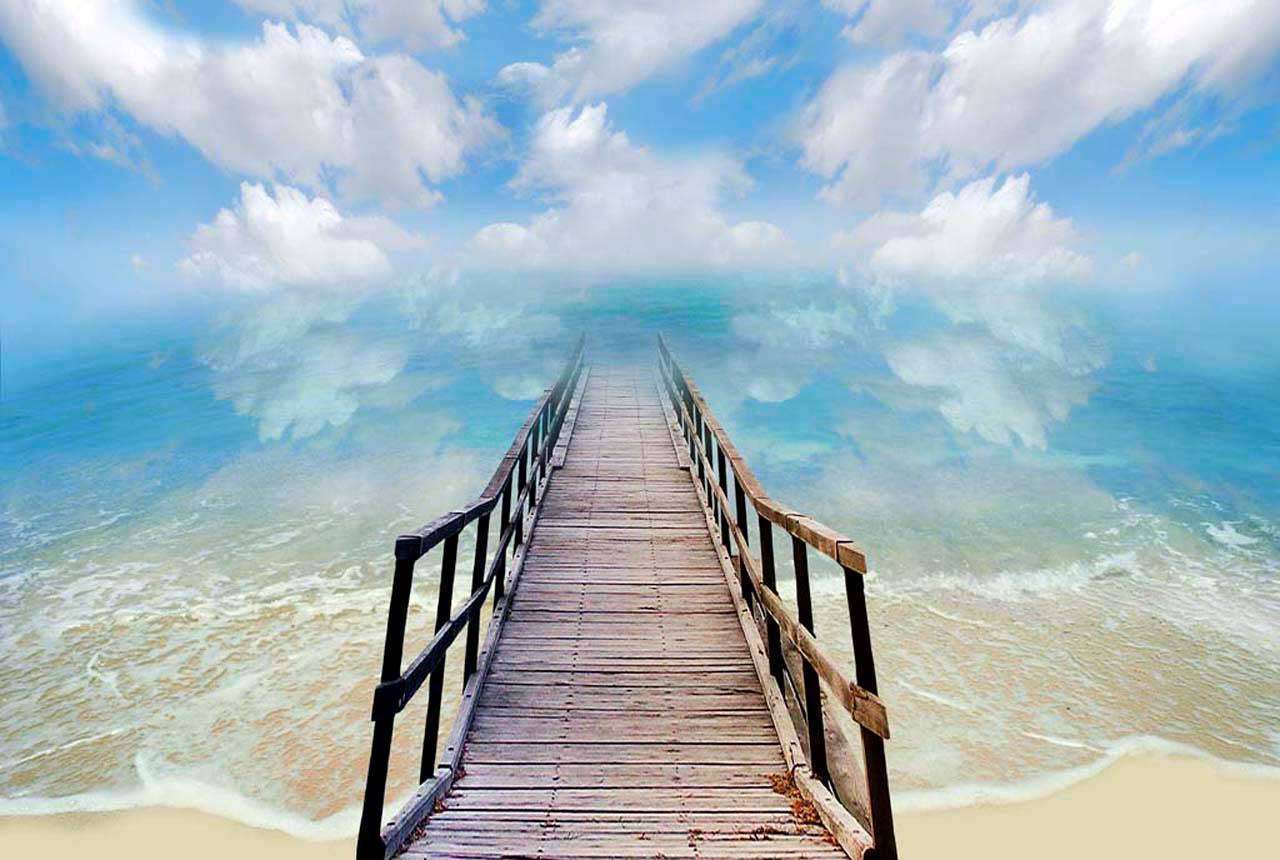 Фотообои в интерьере мостик уходящий в море  3-086 фото
