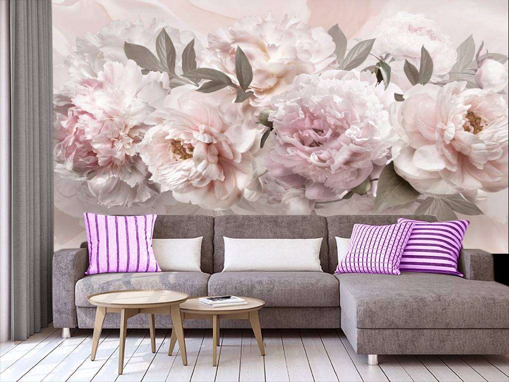 Фотообои в интерьере пышные пионы  13-086 фото