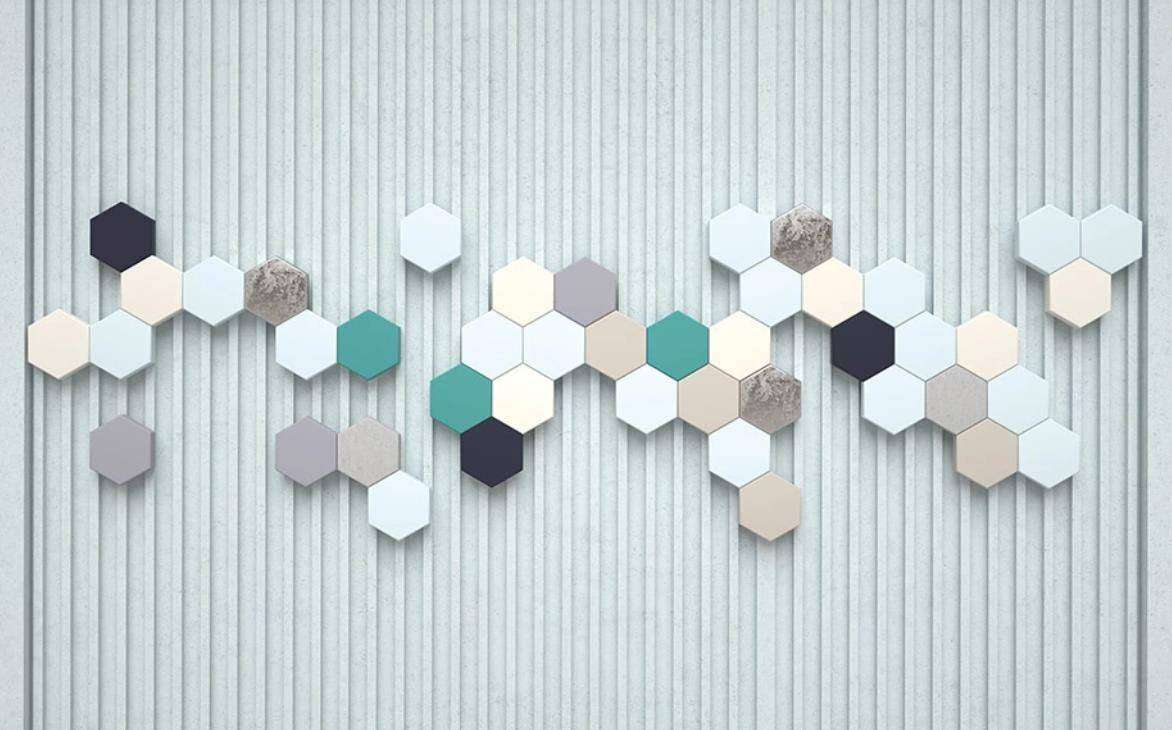 Фотообои в интерьере 3д шестиуголники  15-392 фото