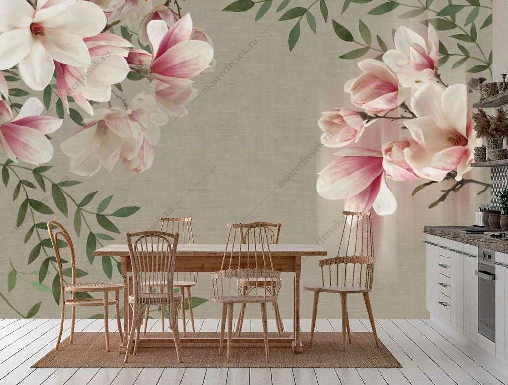 Фотообои в интерьере магнолии 3д  14-305 фото