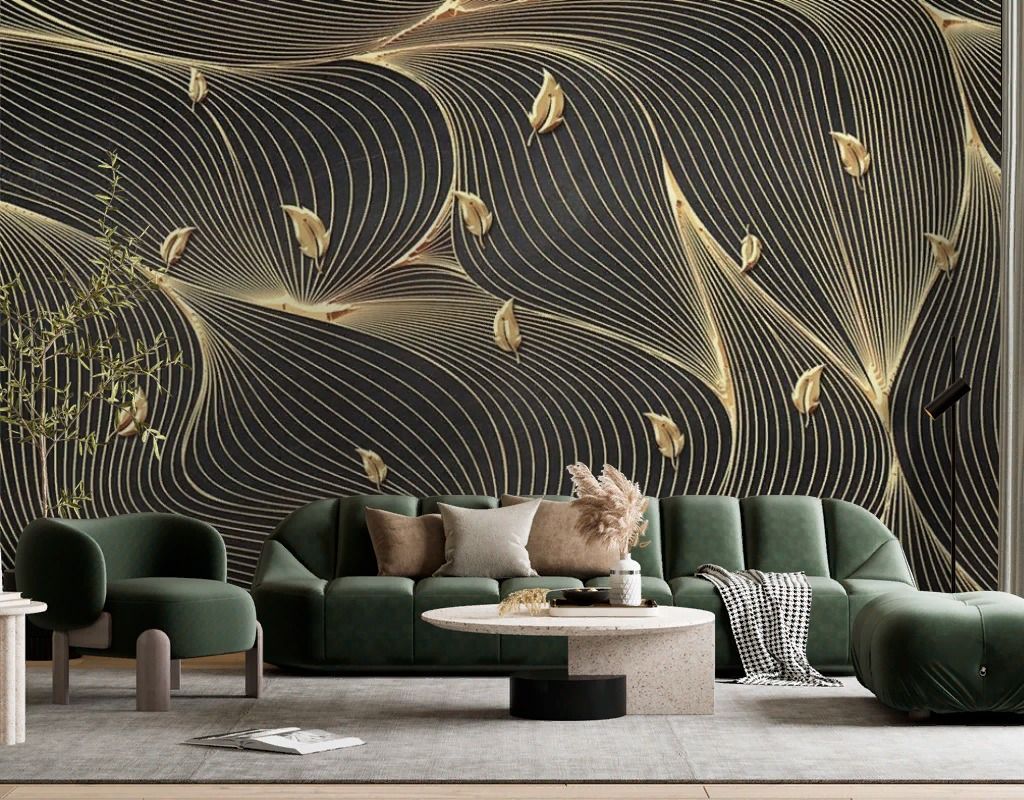 Фотообои Золотые линии на черном фоне  14-511