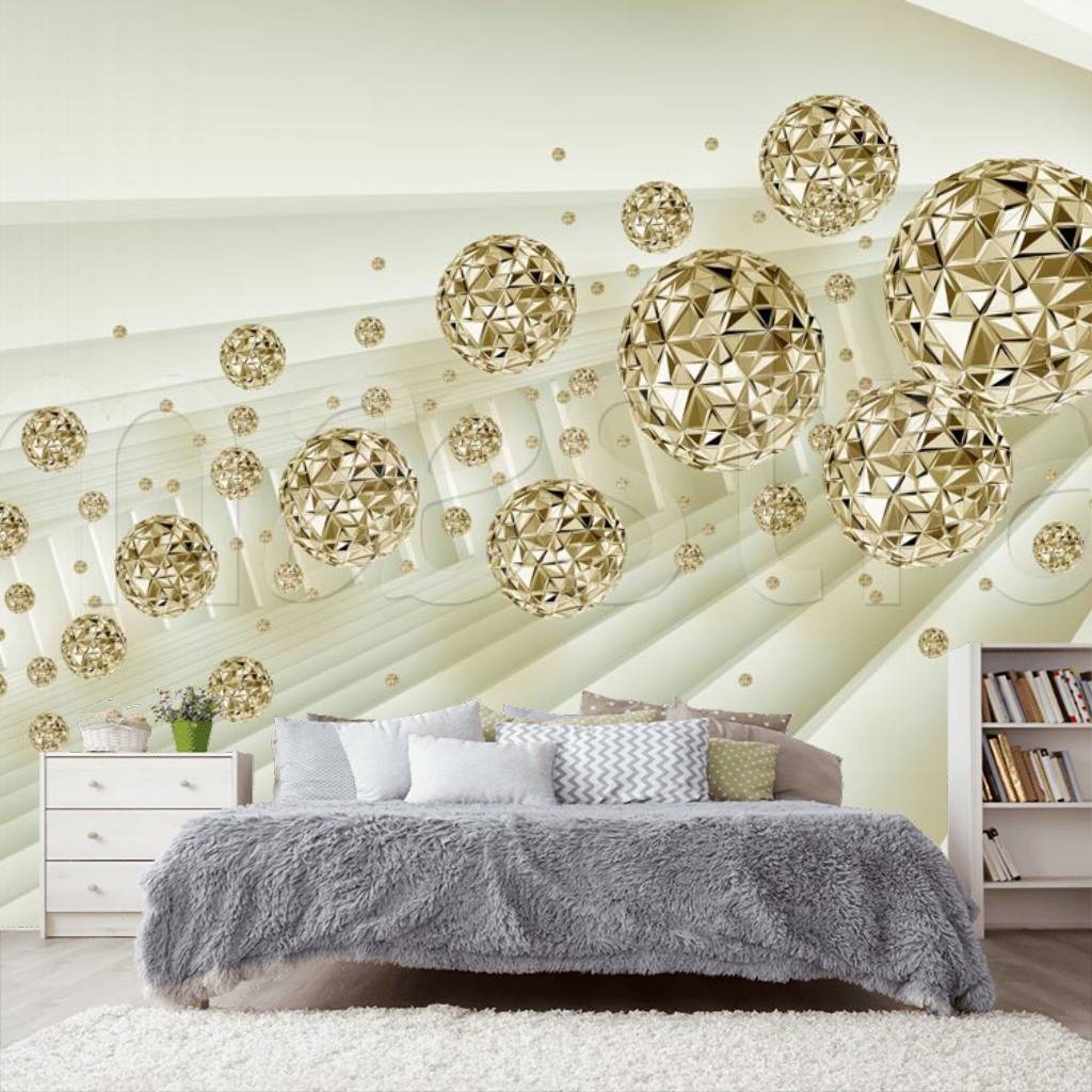 Фотообои Золотые 3д шары в полёте  10-538