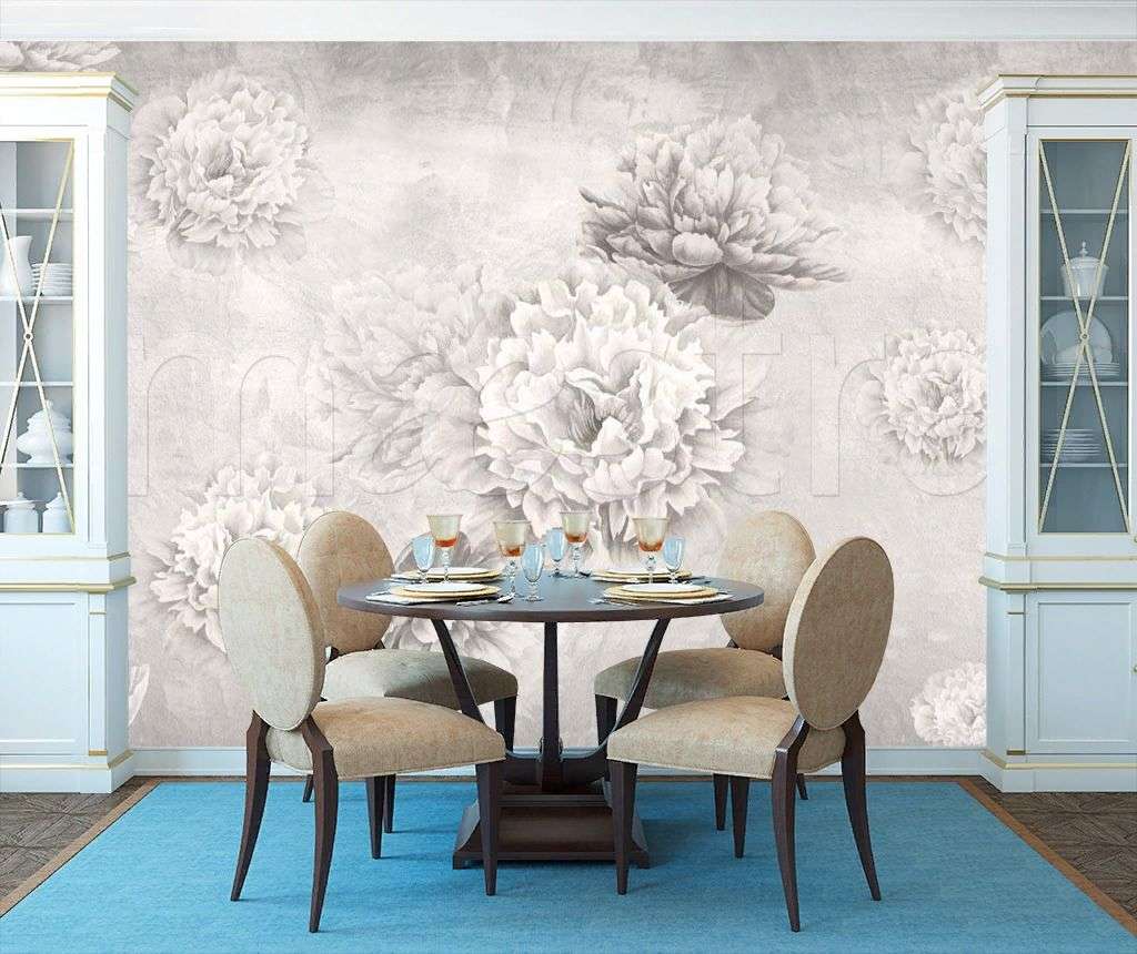 Фотообои в интерьере черно-белые пионы  7-971 фото