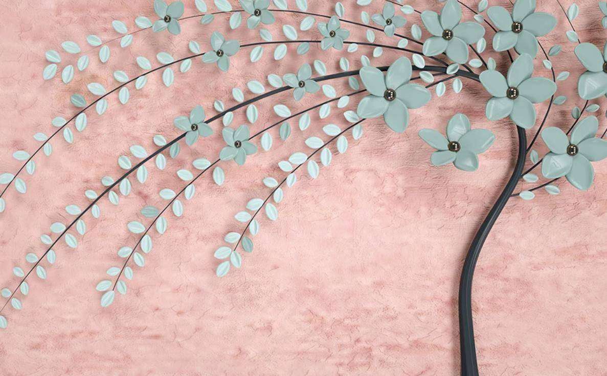 Фотообои в интерьере дерево 3д голубое  15-452 фото