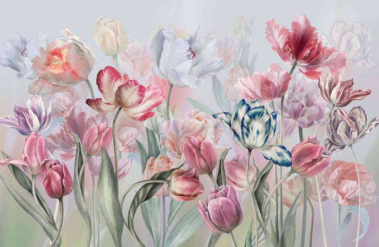 Фотообои в интерьере нежные тюльпаны  7-531 фото