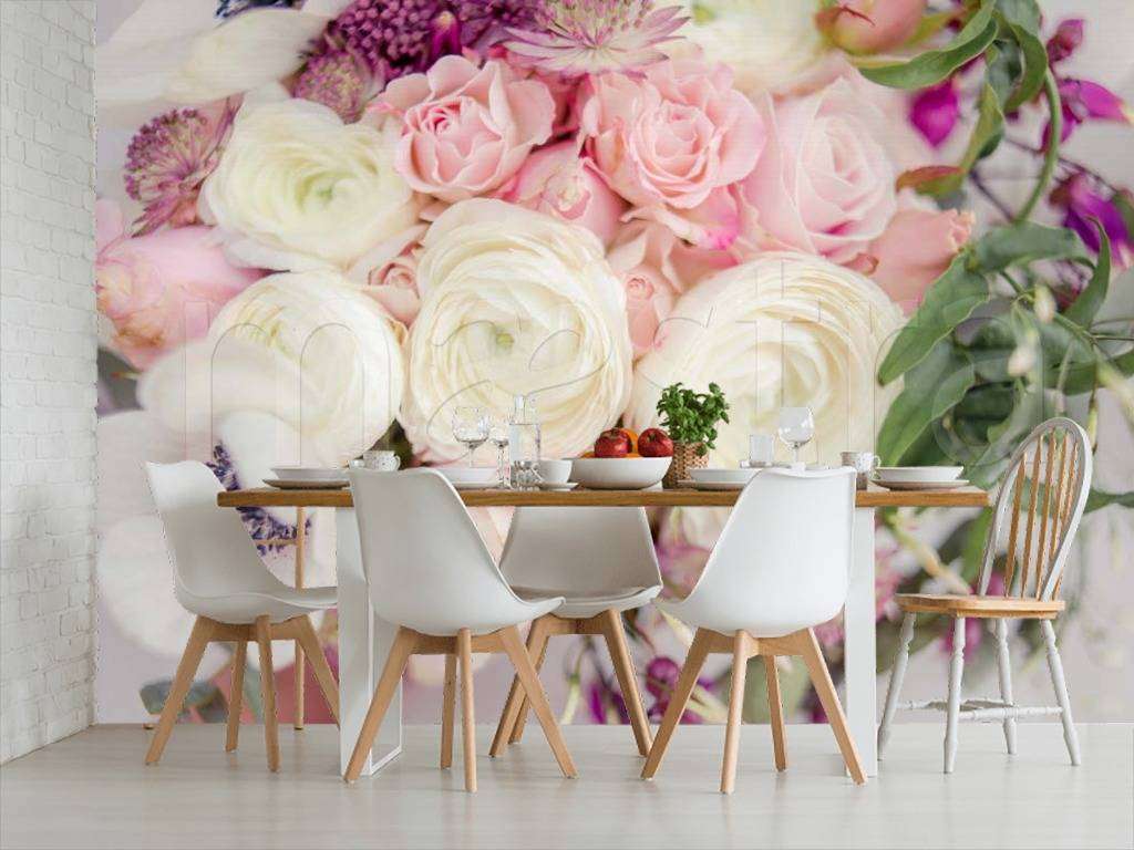 Фотообои в интерьере белые розы живые  7-820 фото