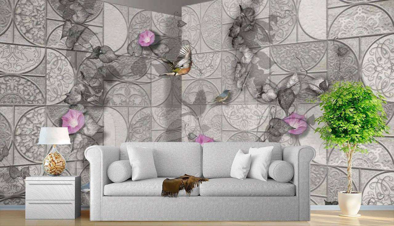 Фотообои в интерьере 3д стена с цветами  7-712 фото