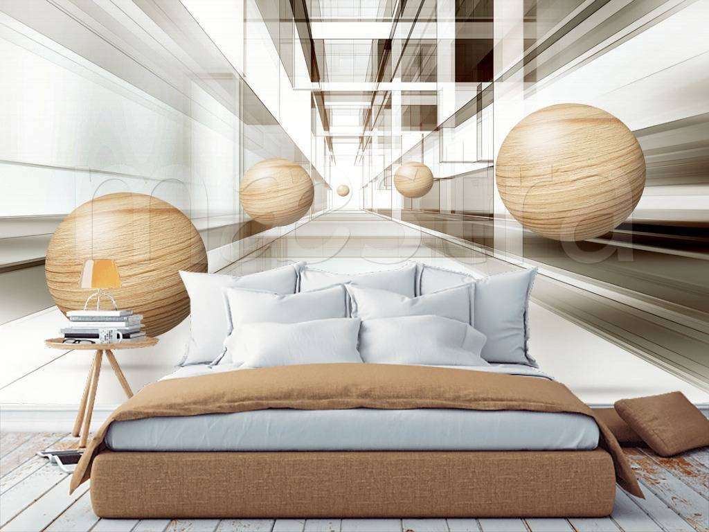 Фотообои в интерьере 3д деревянные шары  10-561 фото