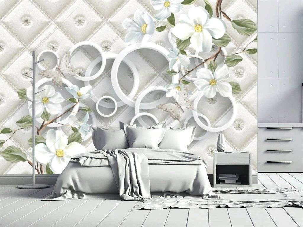 Фотообои в интерьере 3д белые круги с цветами  10-904 фото