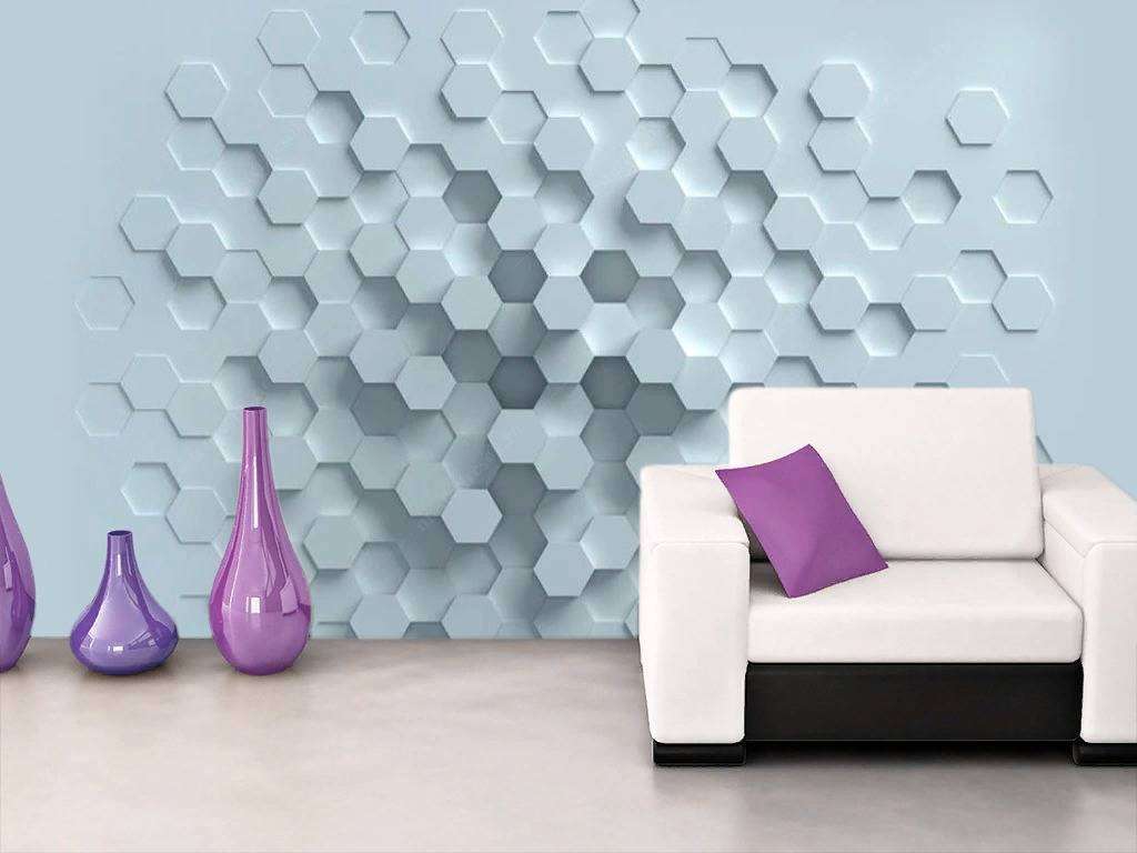 Фотообои в интерьере голубые соты  15-753 фото