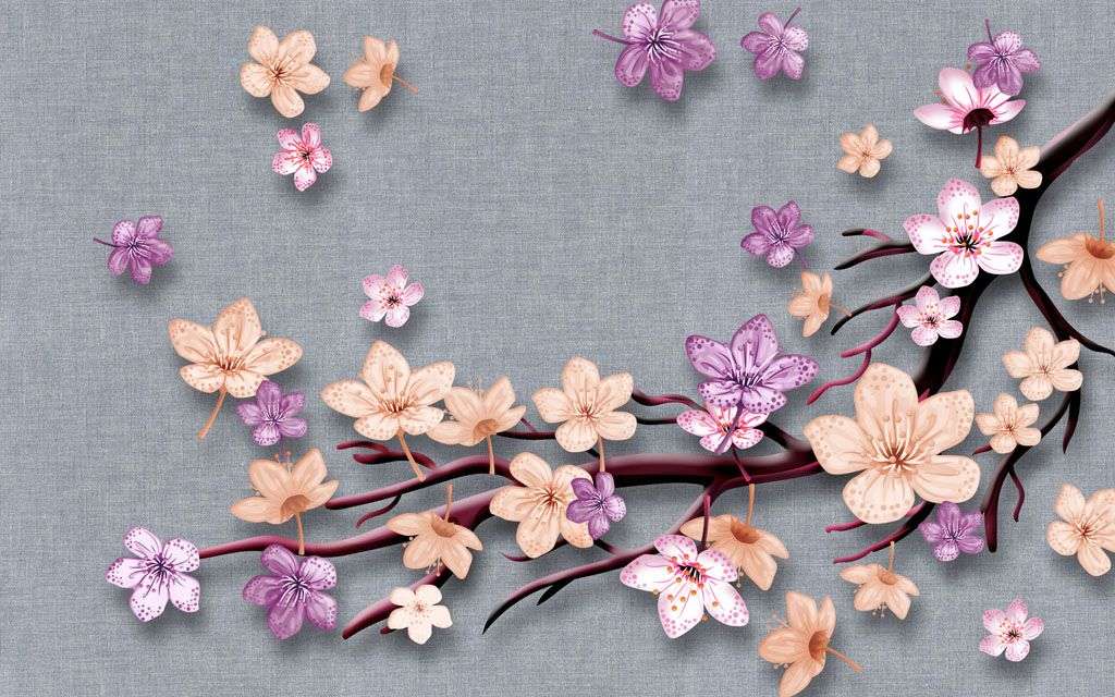 Фотообои в интерьере 3д фон серый с цветами  10-647 фото