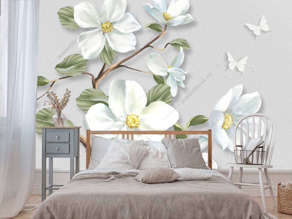 Фотообои в интерьере 3д цветы яблони  10-638 фото