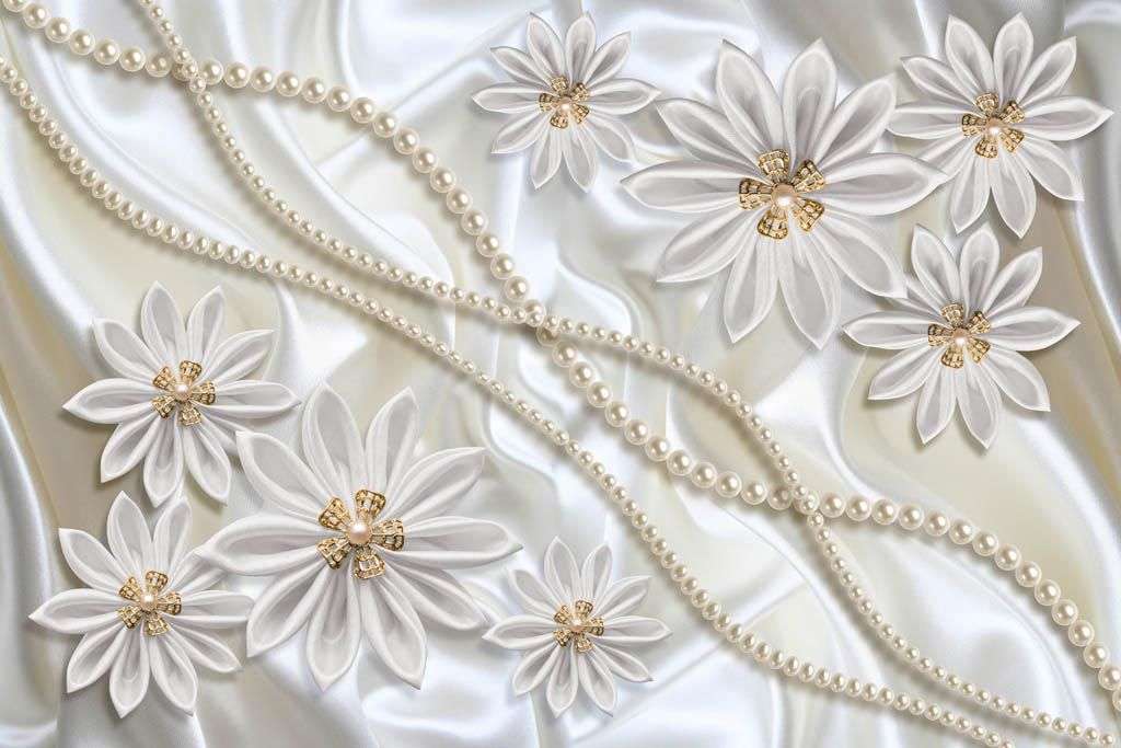 Фотообои в интерьере 3д белый жемчуг  10-857 фото