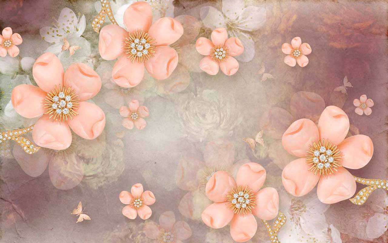 Фотообои в интерьере 3д розовые цветы на абстрактном фоне  10-491 фото