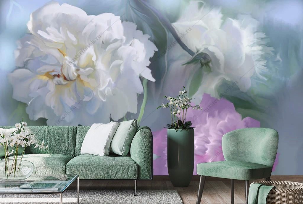 Фотообои Белые пионы 3д  13-369