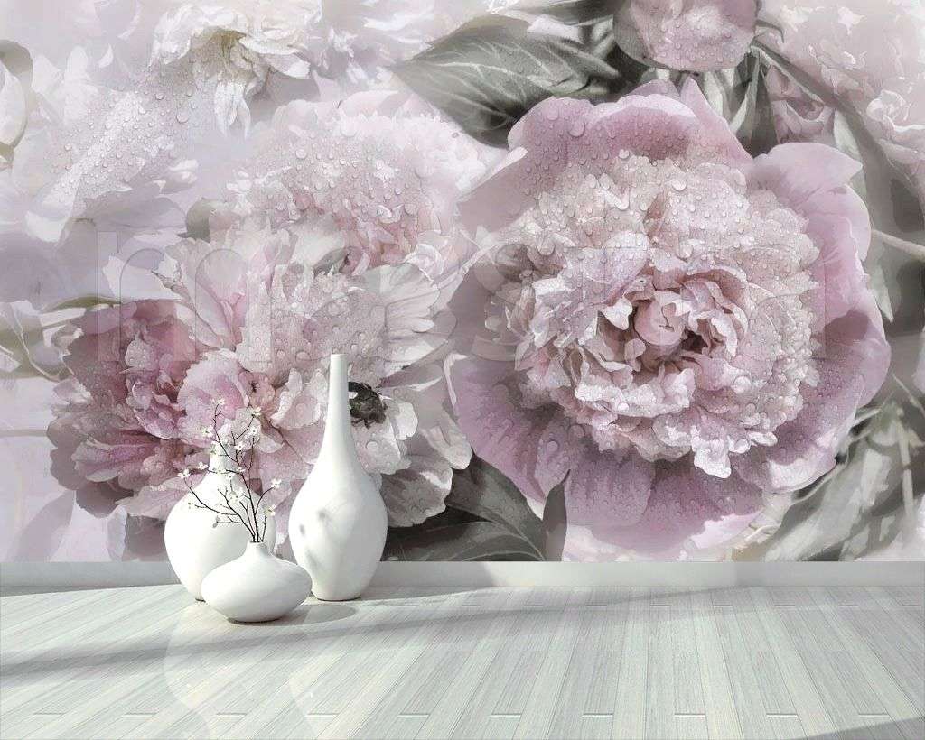 Фотообои в интерьере букет не ярких пионов  7-929 фото