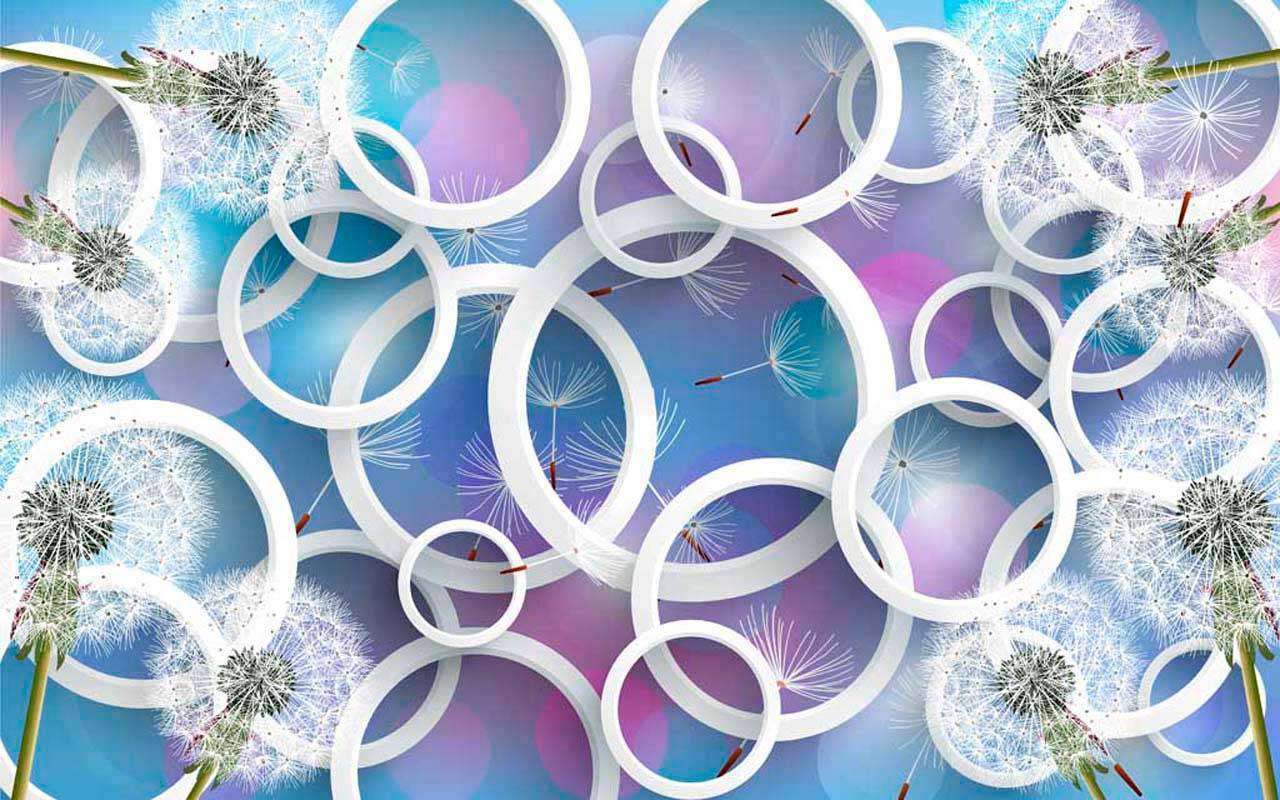 Фотообои в интерьере одуванчики на 3д фоне  10-412 фото