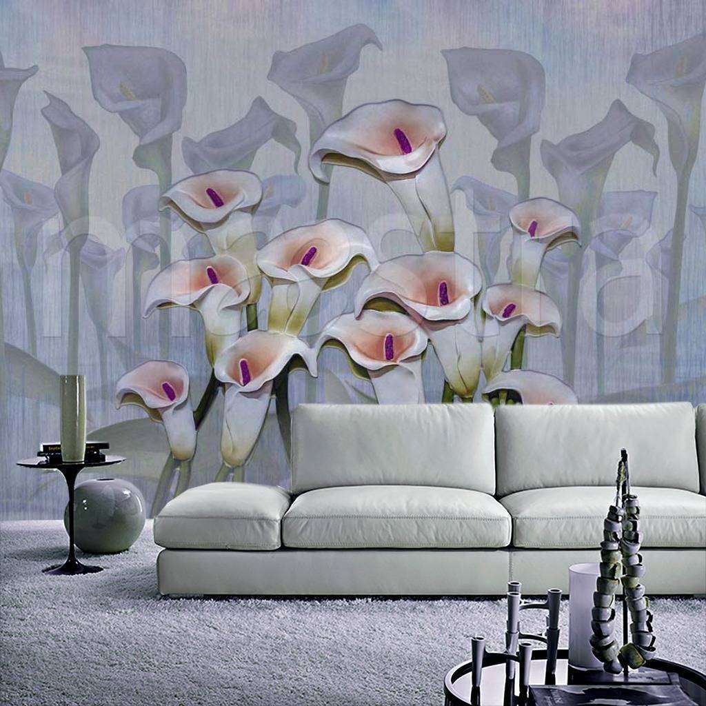 Фотообои в интерьере каллы на сером фоне  7-435 фото