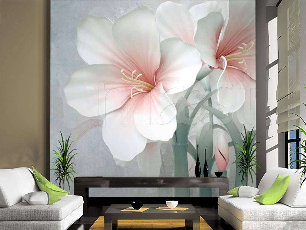 Фотообои в интерьере 3д цветок белый  15-037 фото