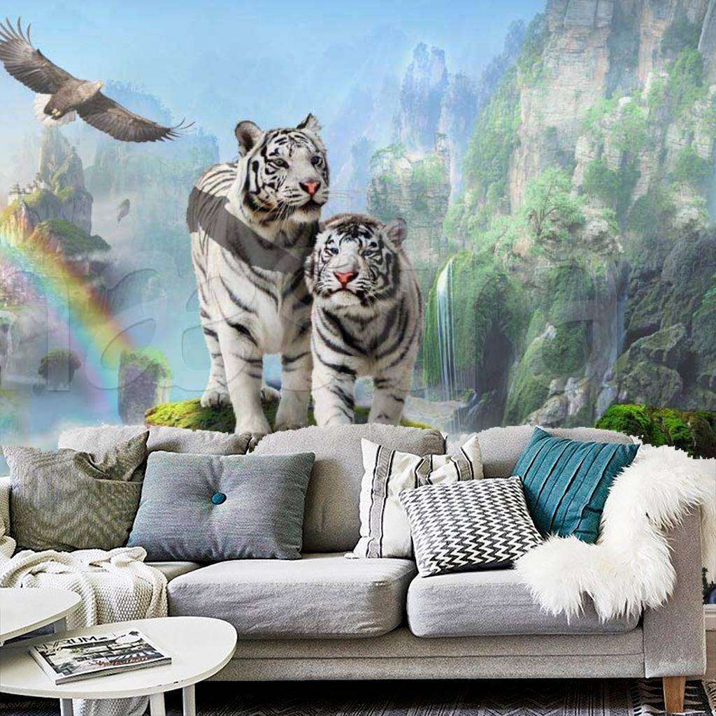 Фотообои Тигры радуга и птицы  7-375