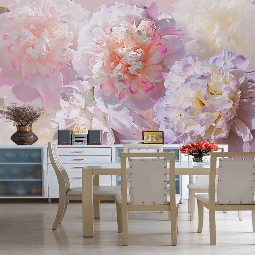 Фотообои в интерьере пионы нежные 3д  13-229 фото