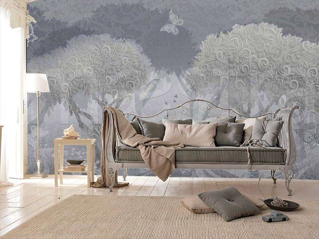 Фотообои в интерьере лес в тумане с бабочками  7-262 фото