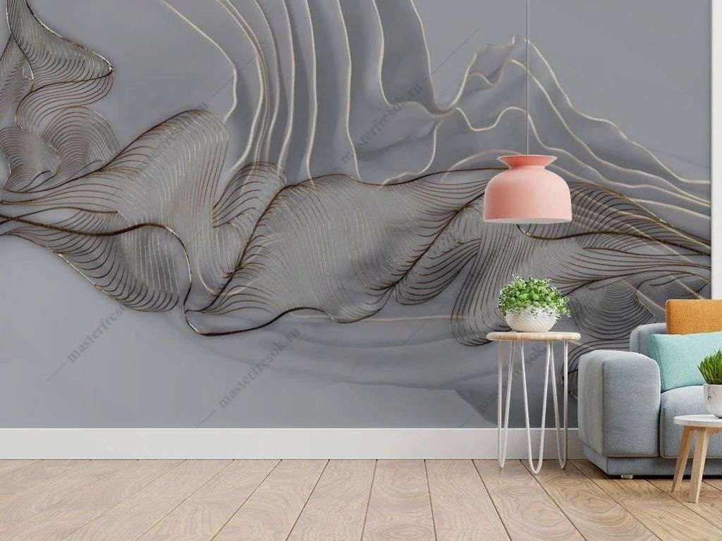 Фотообои в интерьере флюид арт серый 3д  13-645 фото