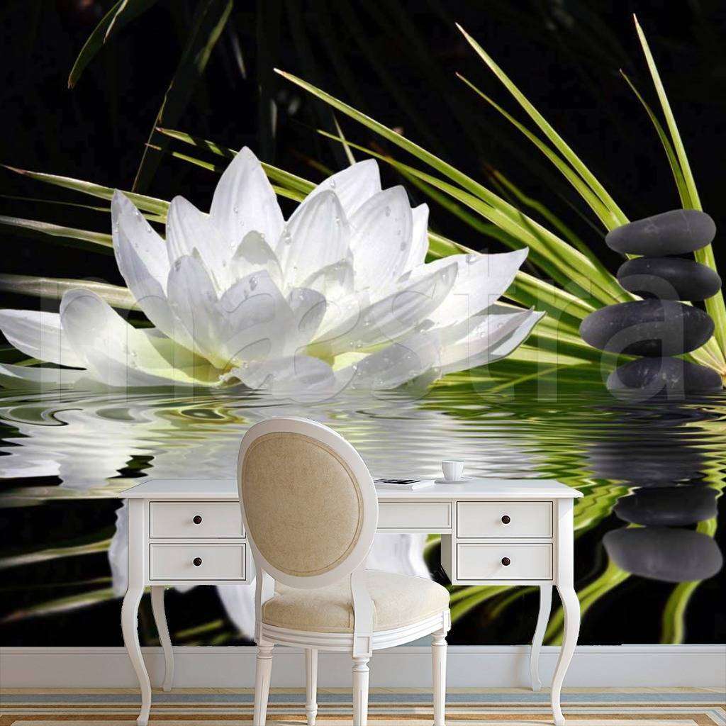 Фотообои Крупный белый цветок на черном фоне  4-035